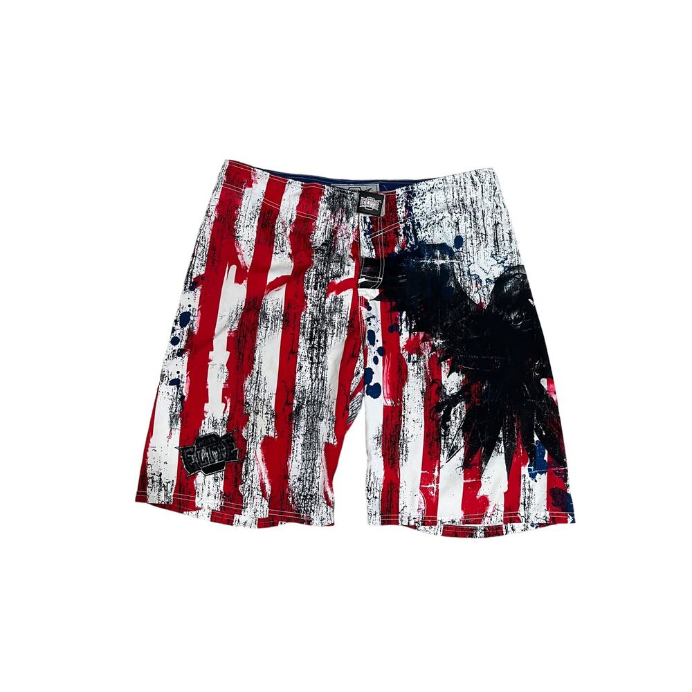 MMA Elite Board Shorts Unlined Swimwear Eagle Red Stripes Men's Size Large